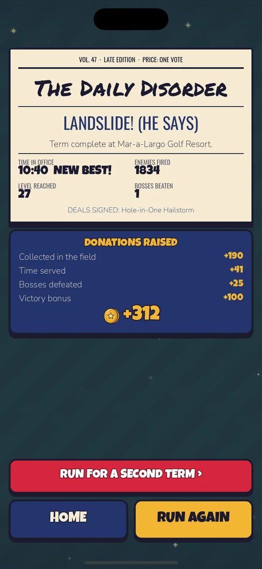 The Daily Disorder newspaper results screen